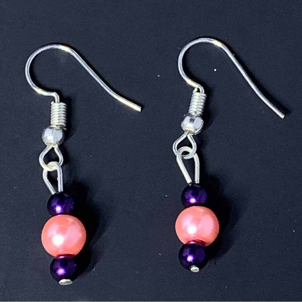 Pink & Purple Beaded Dangle Earrings